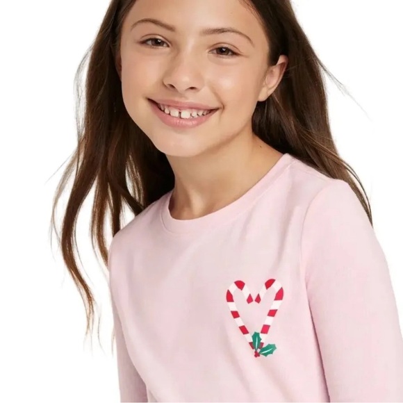 Cat & Jack Candy Cane Heart Long Sleeve Christmas Holiday Shirt - Soft Pink - Picture 2 of 6